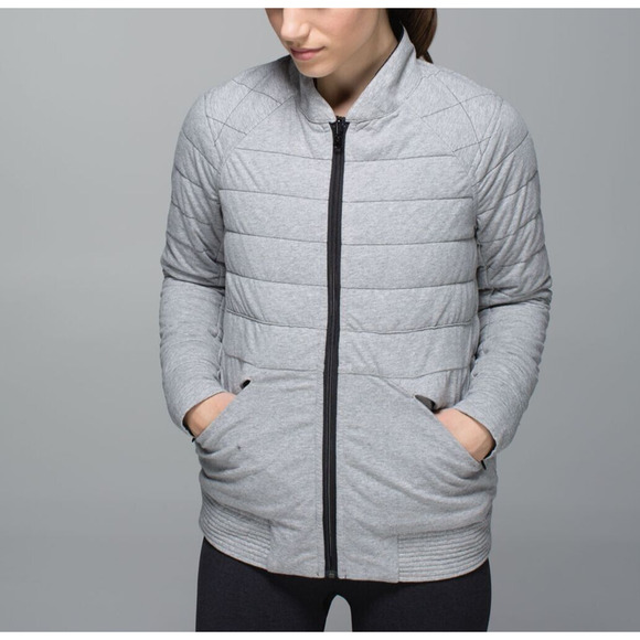 Lululemon The Bomb Bomber Jacket Black / Heathered Medium Grey Sz 6 Reversible - Picture 10 of 10